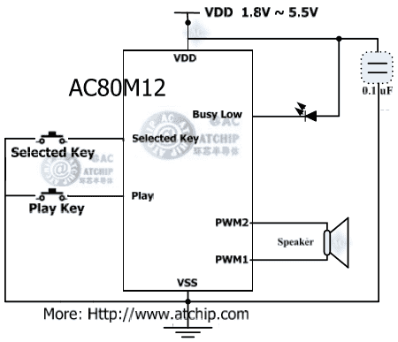 電話鈴聲芯片12首接線應(yīng)用電路